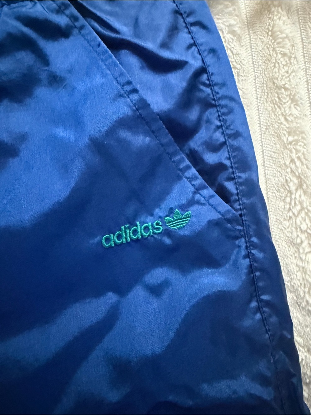 Vintage 80s/90s Adidas Originals Trefoil Shiny Nylon Track Pants Royal Blue
